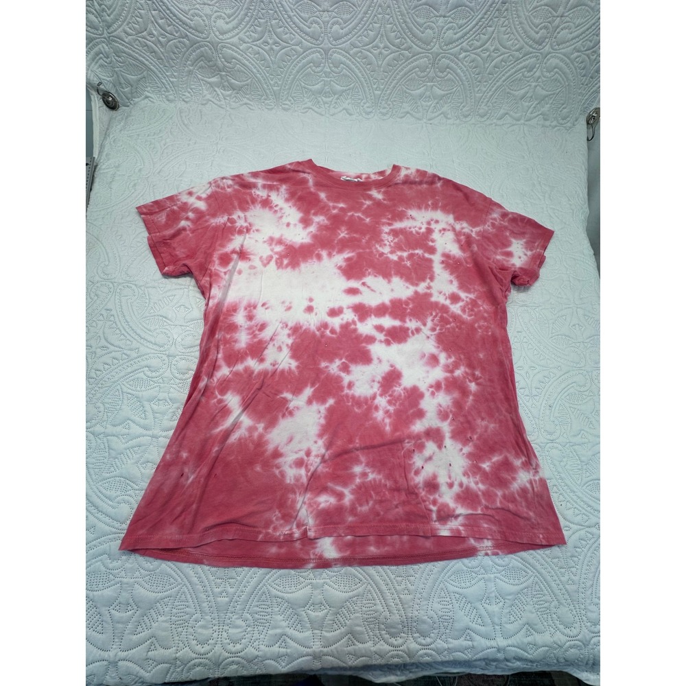 Double Zero Pink Tie Dye Distressed Cotton T-Shirt Spicy Small DZ21E856